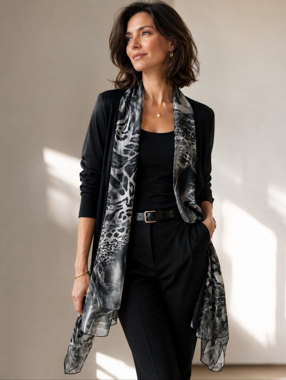 Made In Italy Silk Trim Animal Print Open Front Duster Cardigan Small Medium